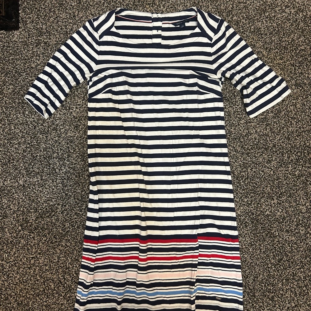 Chic Striped Dress with Red Accents